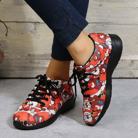 

AXXD Sandals Women Fashion Comfortable Ladies Sandals Christmas Red Cartoon Print Low Top Sneakers Casual Shoes(10 Red)