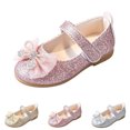 thumbnail image 4 of LTTVQM Girls Dress Shoes Glitter Bow Slip-On Adjustable Snap Mary Jane Shoes Sparkly Outdoor Vacation Party Wedding Flower Shoes Gold 6 Toddler, 4 of 4