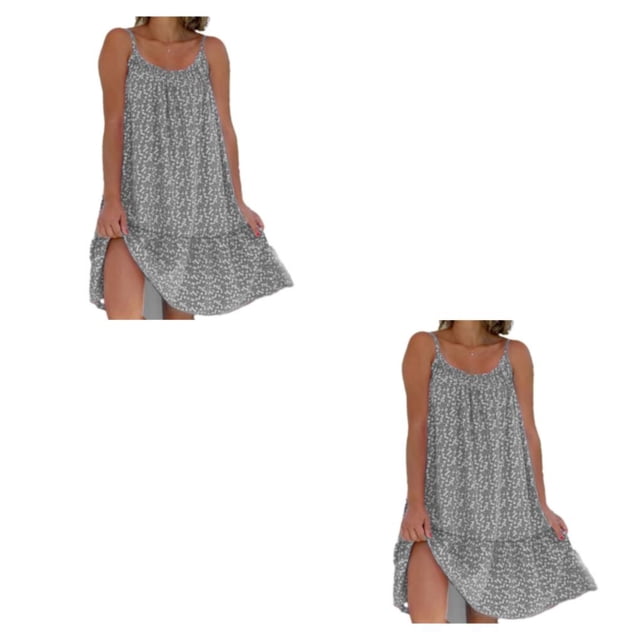 Sonducket Vestido bohemio multifuncional de fibra para mujer, vestido veraniego Vintage, vestido de verano elegante a la moda con hombros gris 3XL 2Conjunto