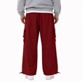 thumbnail image 4 of Men's Cargo Casual Pants Drawstring Elastic Waist Straight Leg Trousers Lightweight Trendy Loose Fit Pants with Pockets Deep Red L, 4 of 5
