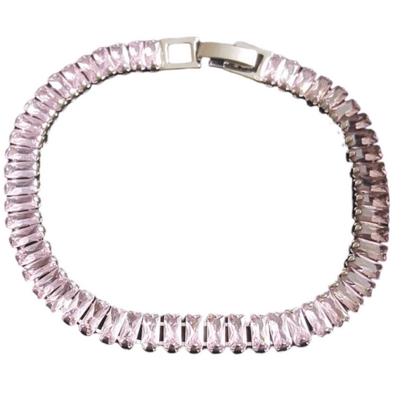 Radiant Baguette Cut CZ Pink Sapphire Lab-Created Spinel Tennis Bracelet 14K White Gold Plated Diamond Bracelet Size 7.5" Inch 925 Silver