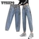 thumbnail image 2 of 2025 WTEMPO Elastic Waist Strapped Women's Jeans Loose and Slim Wide Leg Straight Denim Big Pocket Trousers, 2 of 4