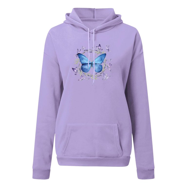 Plus Size Hoodies for Women s Butterfly Print Hooded Sweatshirt