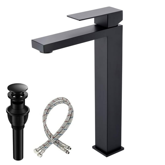 Grifo Para Fregadero De Baño, Grifo Para Fregadero Alto, Negro Mate, Con Un Solo Orificio, Grifo Alto Para Baño, Grifo Para Lavabo Con Desagüe Emergente Bf012B