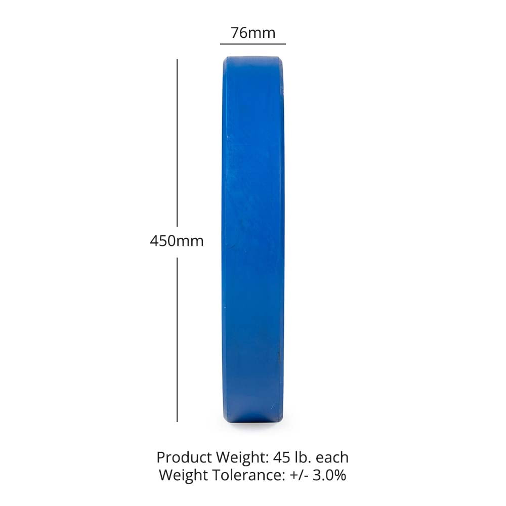 Titan Fitness 45 LB Economy Olympic Bumper Plate, Color-Coded by IWF Standards, Low Bounce Rubber with Steel Insert