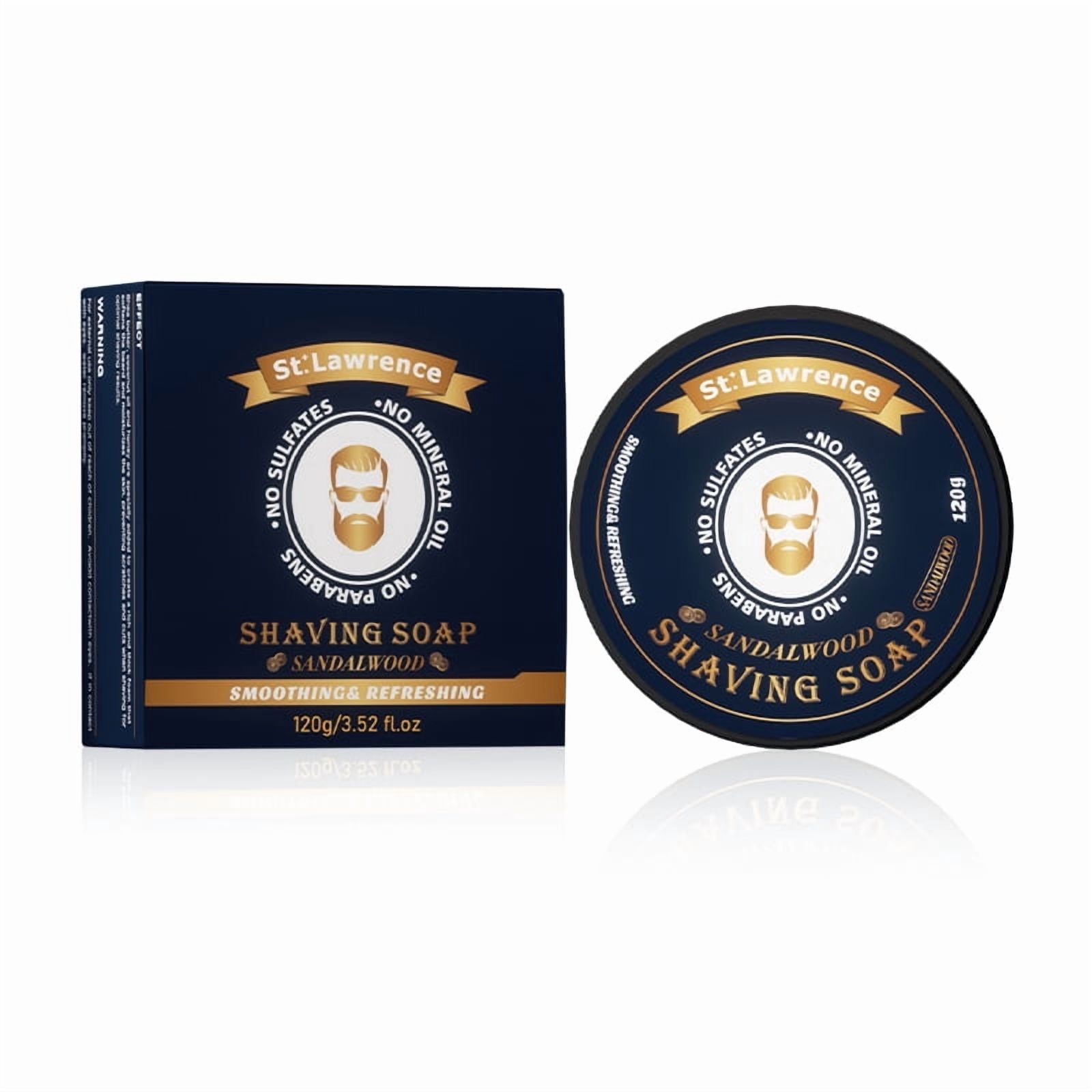 St. Lawrence Men's Sandalwood Shaving Soap 120g/3.52oz, Natural Shea Butter & Essential Oil, Rich Lather Moisturizing Shaving Cream, Sulfate & Paraben Free