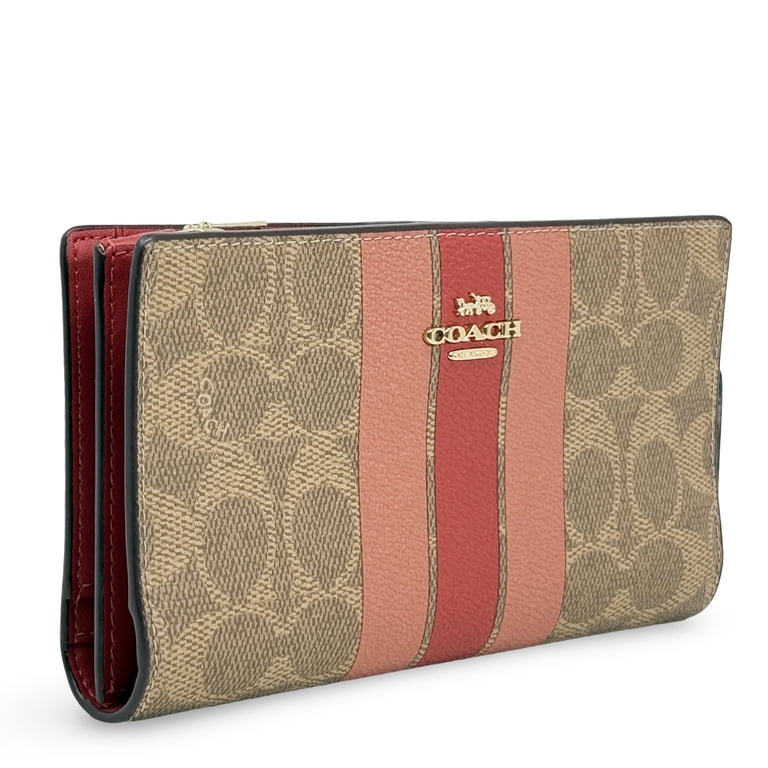 Coach Women's Slim Zip Wallet in Signature Canvas with Stripe (Tan