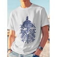 thumbnail image 7 of Men's T-Shirt ROCK ROLL Blue Retro Skull Guitar Rose Short Sleeve Casual Tee Classic Crew Neck T-Shirt for Men, White S, 7 of 7