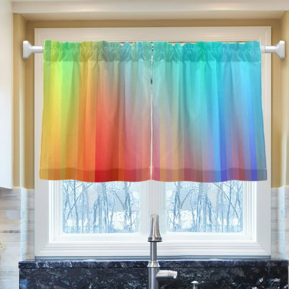 Ryvnso Abstract Rainbow Half Curtains Sets Tier 2 Panels Short Curtain Rod Pocket 27"W x 24"L