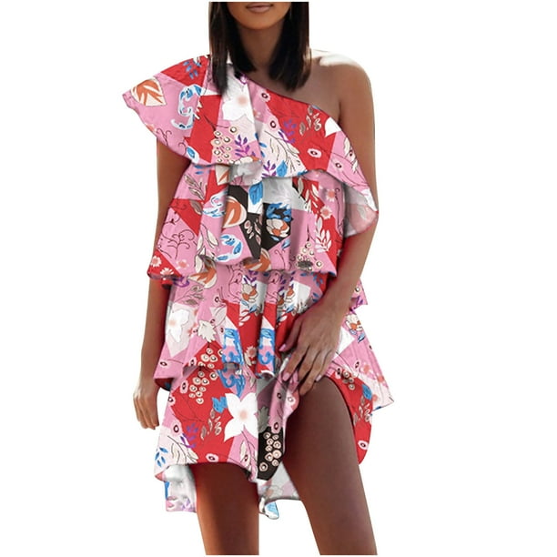 Vestidos con volantes sin mangas con hombros caídos estampados sexy para mujer Fridja hj5472