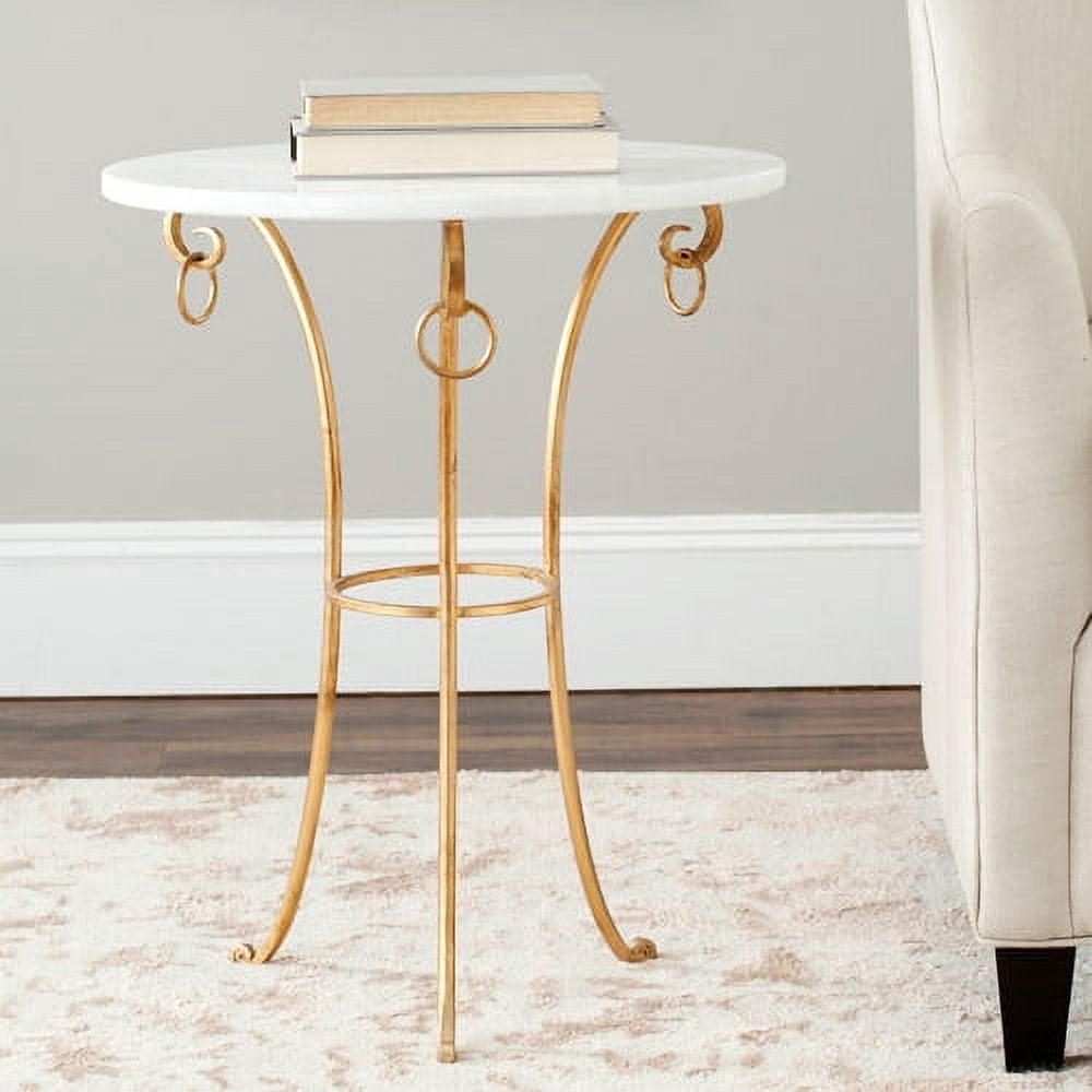 SAFAVIEH Tamara 25.5 in. H Ringed Round Top Gold Accent Table, White/Gold