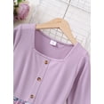 thumbnail image 3 of Girls Clothes Pit Stripe Butterfly Pattern Round Neck Long Sleeved Casual Dress Big Kid Spring Summer Clothes, 3 of 5