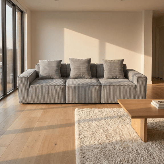 100" Modular Sectional Sofa, Oversized Sofa Set, Convertible Cloud Sleeper Couch with OEKO TEX Certified Corduroy Minimalist CertiPUR US Foam Washable Covers for Living Areas, LIGHT GREY