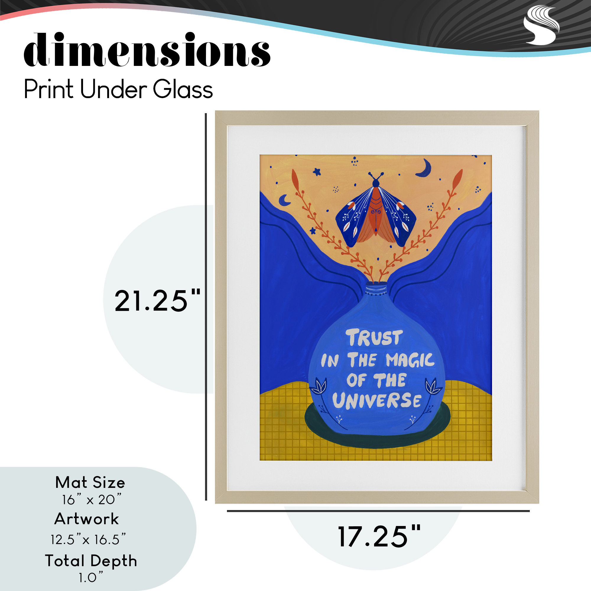 Trust In Magic Of Universe Birch Framed Print Under Glass, design by Nabeela Rumi