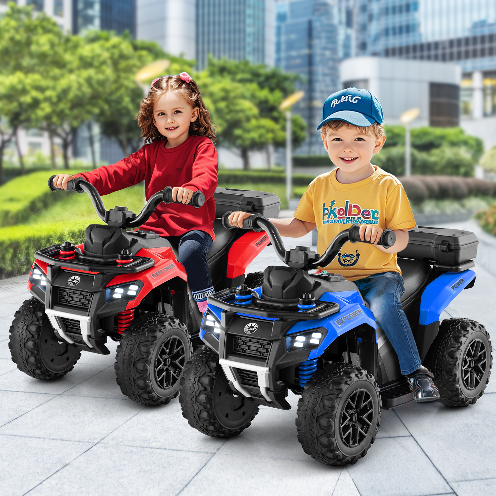 Costway 6V Toddler Ride On Electric Car ATV with Lights & Music & USB Port Storage Box Toy Car Navy