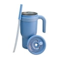 thumbnail image 4 of Termo Doble Pared Acero Inoxidable Exterior e Interior, Vaso Térmico con Tapa Doble y Popote Plástico con Silicona y Asa Ergonómica, Capacidad 900 ml, Azul, 4 of 8