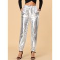 thumbnail image 4 of INSPIRE CHIC Pantalones metálicos para mujer, brillantes, brillantes, con cintura elástica, pantalones de chándal holográficos, ropa de calle Punk Hip Hopastilla XL, 4 of 6