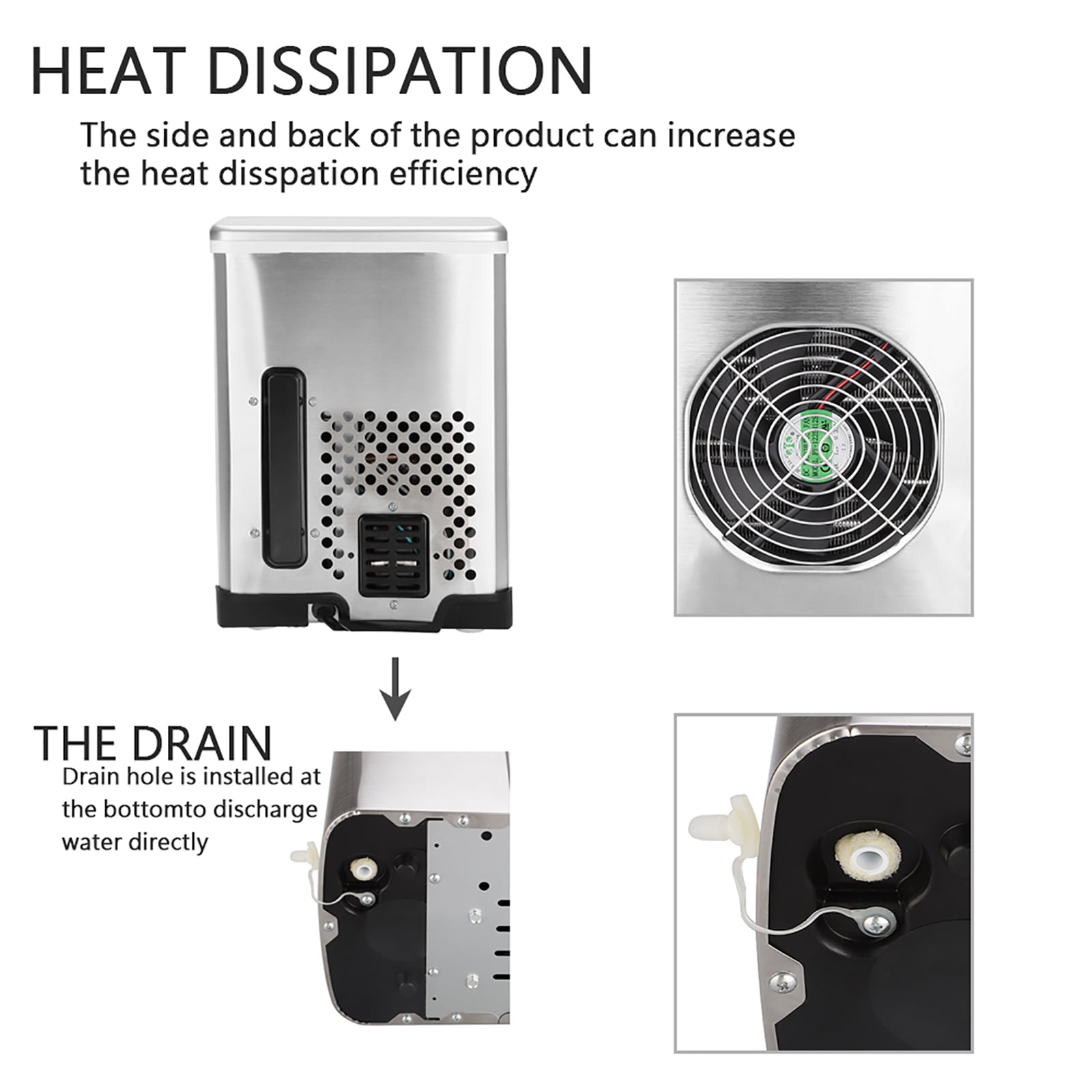 Kepooman 26lb / 24H Portable Compact Stainless Steel Electric Ice Maker for Home Office Kitchen Bar, White