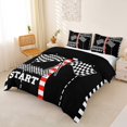thumbnail image 3 of Castle Fairy Race Flag Graphic Queen Duvet Cover Set for Teens, Start and Finish Print Bedding for Bedroom, Black White,Black Reversible,3-Piece,No Comforter, 3 of 6