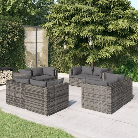 vidaXL 8 Piece Patio Lounge Set with Cushions Poly Rattan Gray, 3101557