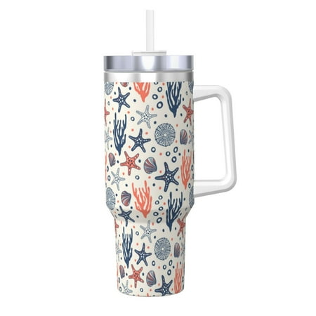 

Daiia Starfish Shell Printed 40 oz Tumbler with Handle Ice Bully Insulated Tumbler 2 in 1 Lid Insulated Water Bottle Stainless Steel Travel Coffee Mug