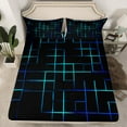 thumbnail image 2 of Feelyou Neon Blue Stripes Twin Sheet Sets for Kids, Rectangle Square Geometric Twin Fitted Sheet, Abstract Flat Sheet, Microfiber Bedroom Decor, 3pcs, 2 of 7