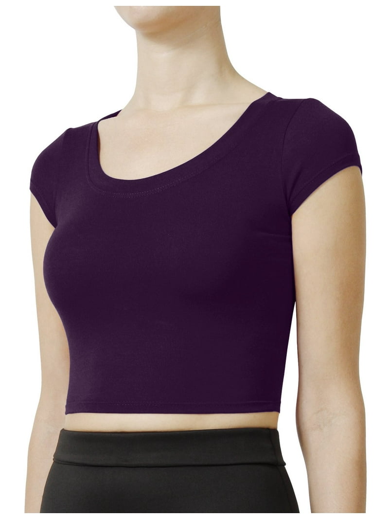 J. METHOD Women's Short Sleeve Scoop Neck Crop Top Solid Basic
