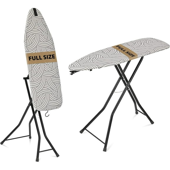 Ironing Board, Dual-use for Both Flat and steam Iron, Foldable Iron Board with Heat Resistant Cover, Large Heavy-Duty Sturdy Metal Steam Ironing Board,43x14 Grey