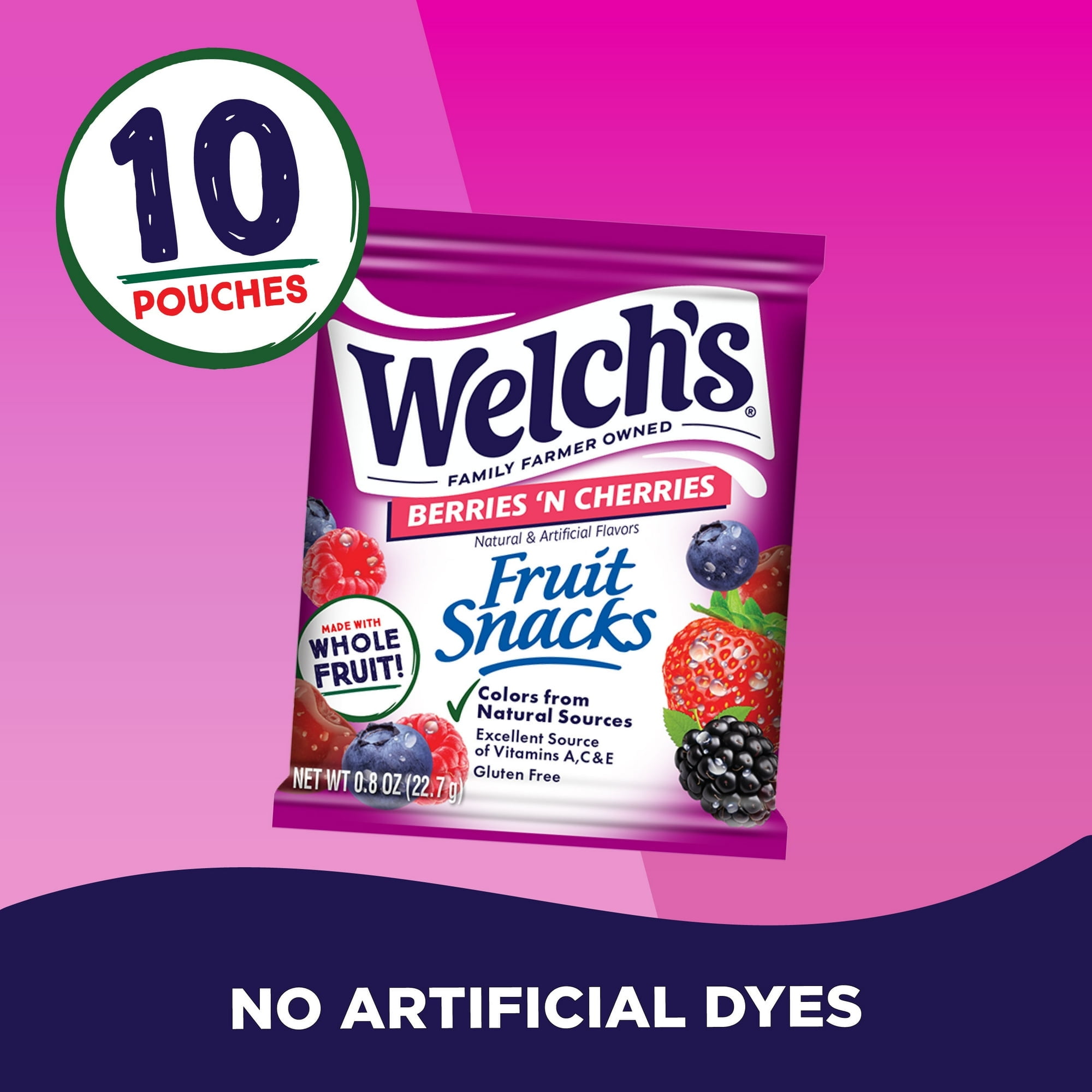 Welch's Fruit Snacks Gluten-Free Berries 'N Cherries Soft Fruit Snacks, 10 Count, 8 oz (Pack of 4)