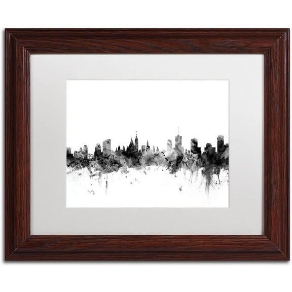 Trademark Fine Art "Ottawa Canada Skyline B&W" Canvas Art by Michael Tompsett, White Matte, Wood Frame