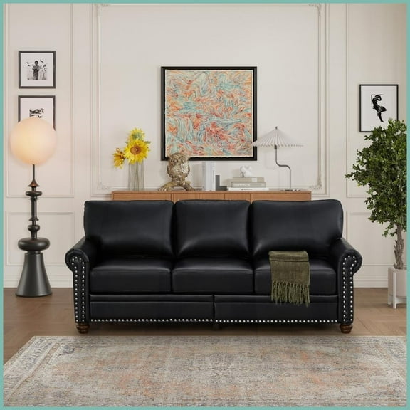 Classic 3-Seat Faux Leather Living Room Sofa with Storage & Sturdy Wood-Metal Frame