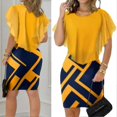 thumbnail image 3 of Retro Round Neck Dress with Flying Sleeve Soft All-match Leisure Dress for Women Daily Wear, 3 of 5