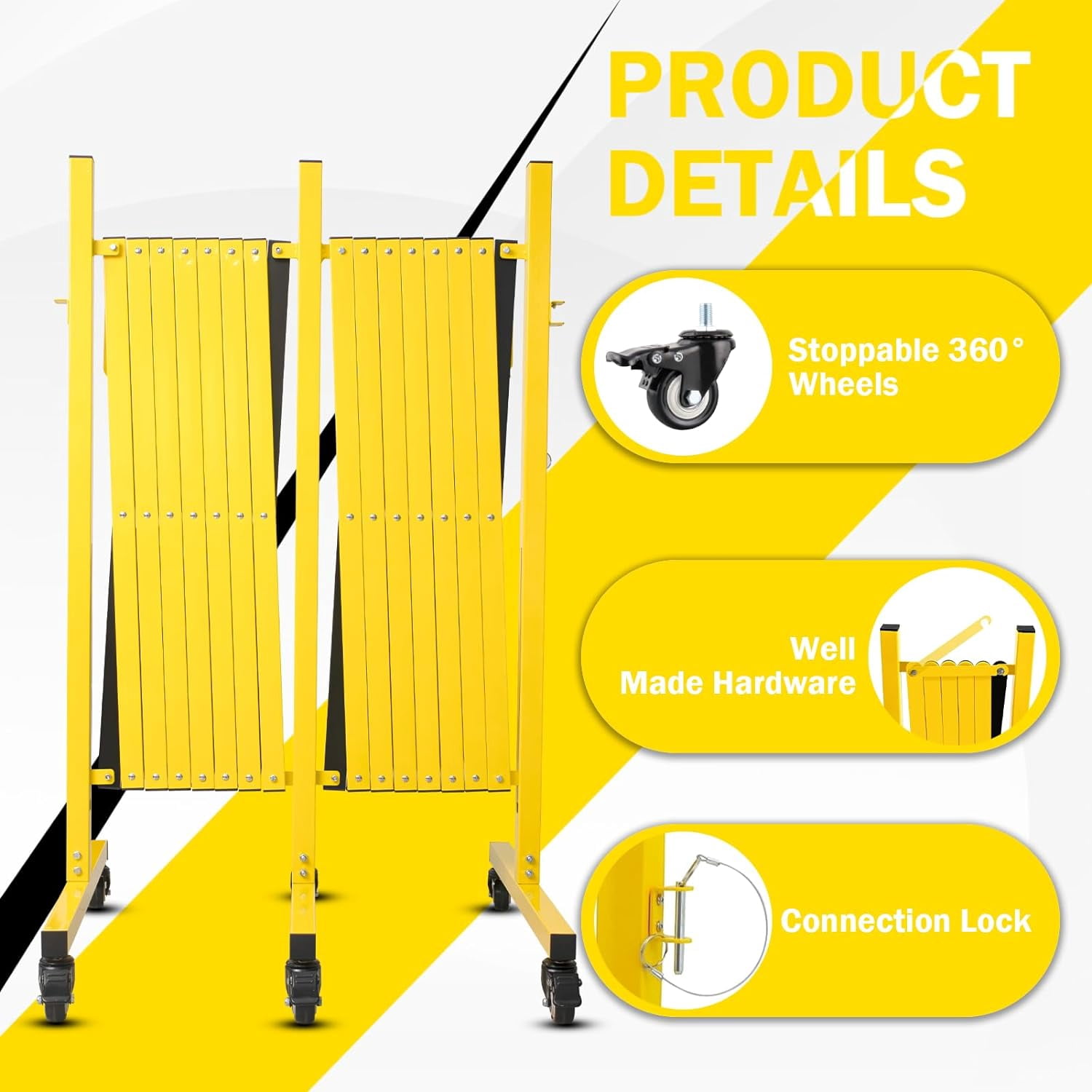 Metal Expandable Barricade, 23 Feet Retractable Fence Outdoor, Mobile Safety Barrier Gate, Easily Assembled Expanding Gate with Casters, Collapsible Accordion Barricade Gate