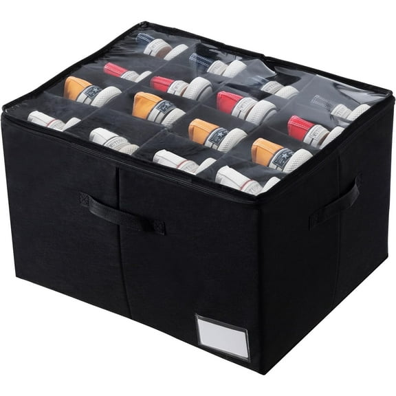TEAFIRST Shoe Organizer, Large Foldable Shoe Storage Bin Containers for Closet, Fits 16 Pairs, Black