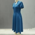thumbnail image 6 of Gamivast Midi Dresses for Women Puff Sleeve Elegant V Neck Wedding Guest Work Dress with Pockets Casual A Line Fitted And Flare Flowy Party Dress, 6 of 6
