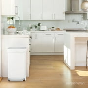 simplehuman Kitchen Trash Can, 11.8 Gallon Stainless Steel Step Garbage Bin with Soft Close Lid. White
