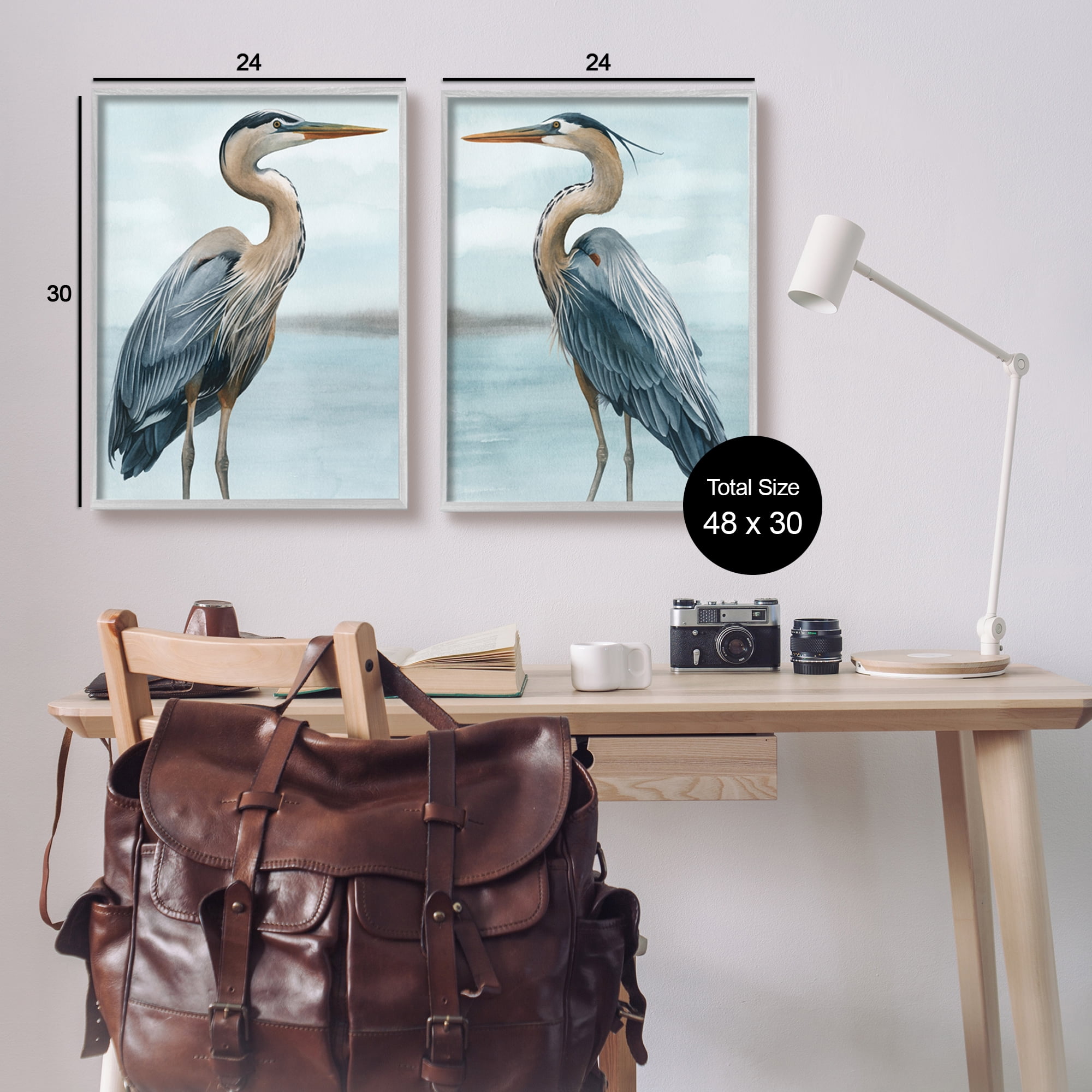 Stupell Industries Detailed Heron Bird Duo Animals & Insects Painting Gray Framed Art Print Wall Art, 24 x 30, Set of 2