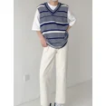 thumbnail image 5 of Suéter de punto a rayas, chaleco masculino, ropa para hombre, azul, sin mangas, cuello en V, estilo coreano, tendencia primavera otoño 2024, Maletry AX, 5 of 5