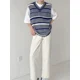 thumbnail image 4 of Suéter de punto a rayas, chaleco masculino, ropa para hombre, azul, sin mangas, cuello en V, estilo coreano, tendencia primavera otoño 2024, Maletry AX, 4 of 4