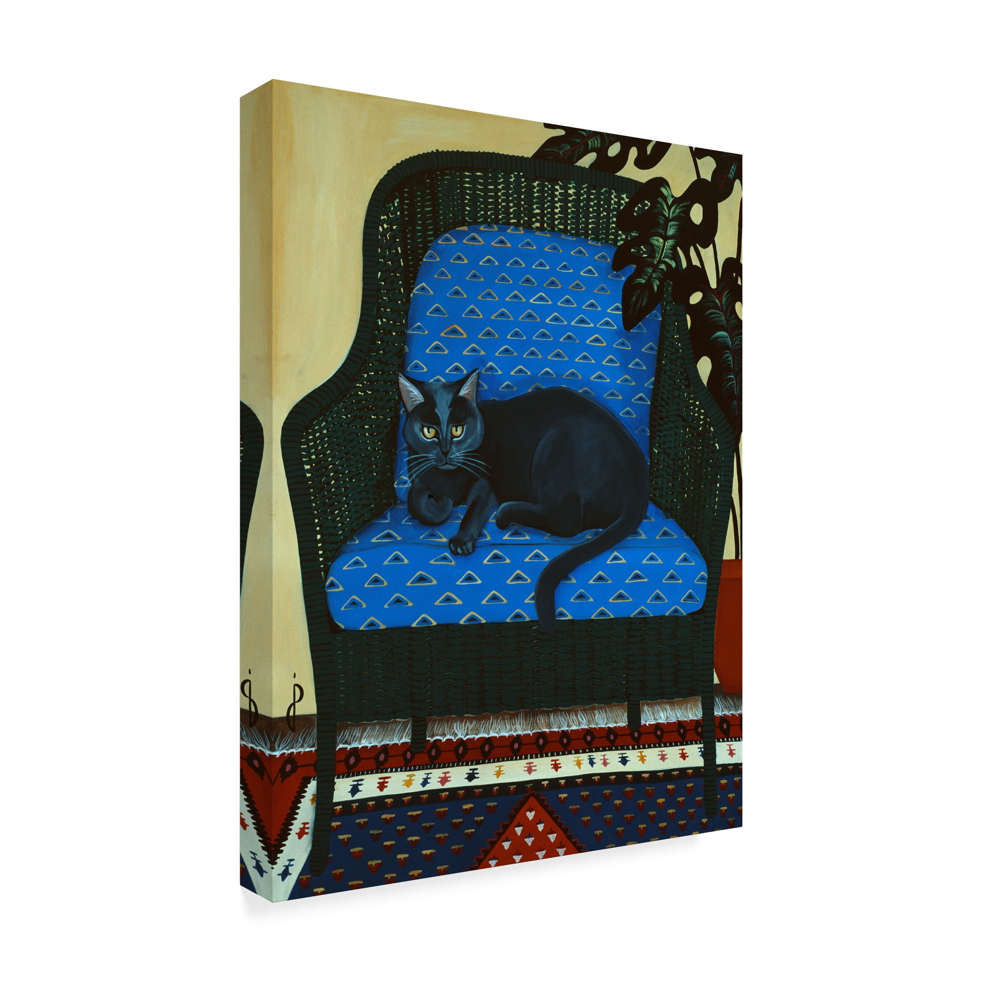 Trademark Fine Art 'Green Cat On Blue Chair' Canvas Art by Jan Panico