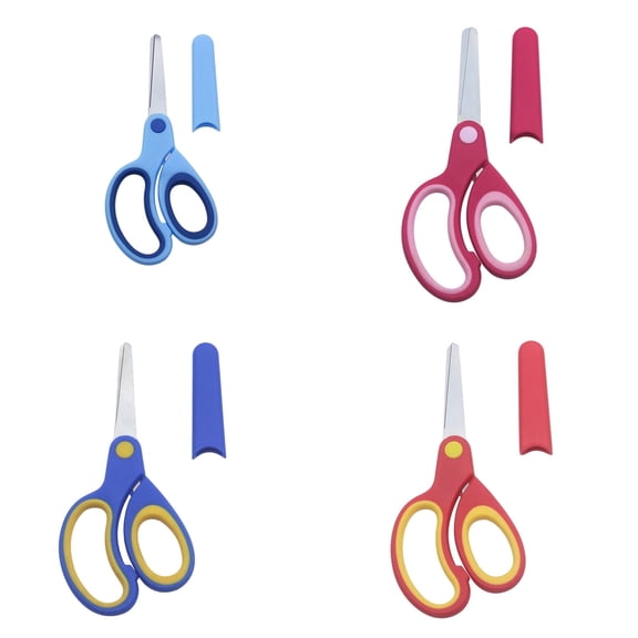 CCOCC 4Pcs Scissors for Office,Polished Stainless Steel Blades,Comfortable Grip Handles,Safety Round Tip Design,Blue,Rose Red,Bluish Yellow,Reddish Yellow