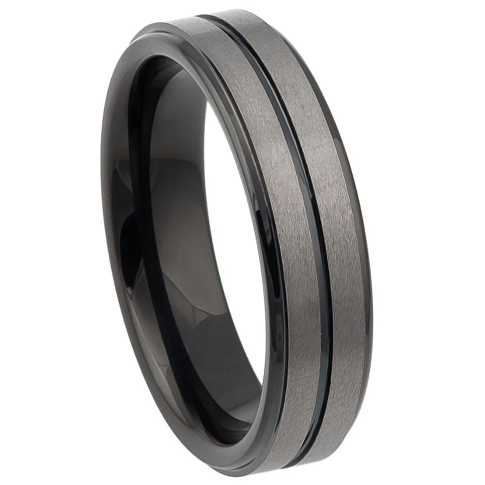 Titanium Grooved Black IP-plated 6mm Brushed and Polished Band Ring 