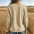 thumbnail image 4 of thefmos Women Plus Size Fall Winter V Neck 3/4 Sleeve Eyelet Casual Blouses Loose Pullover Tops Solid Dressy Tunic Tee, Khaki 3XL, 4 of 5