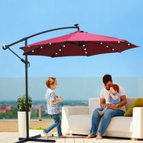ENYOPRO Patio Offset Umbrella, Cantilever Umbrella w/ Solar Lights, Large Hanging Market Umbrella w/ Crank & Cross Base, Waterproof UV Protection Outdoor Umbrella w/ Vent Top for Yard Garden. T1679