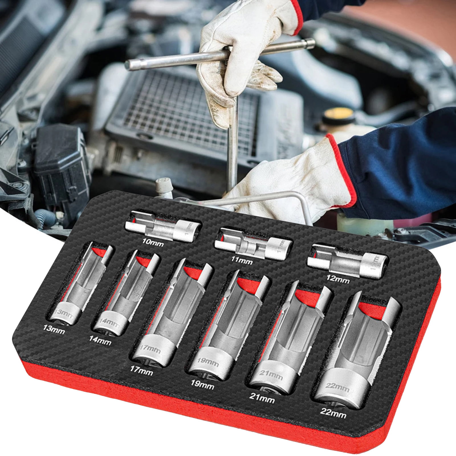 BIBABLYKE 9Pcs Automotive O2 Oxygen Sensors Socket Offset Wrench Remover Tool and Thread Chasers Tool 10-22mm