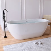 MEDUNJESS 67 Freestanding Air Jet Whirlpool Bathtub Luxury Acrylic Soaking Tub with Overflow and Drain,White