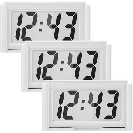 3 Pcs Small Digital Clock, Mini Digital Clock Small Digital Clock Stick on Battery Operated Self Adhesive Bracket for Car Dashboard (White)
