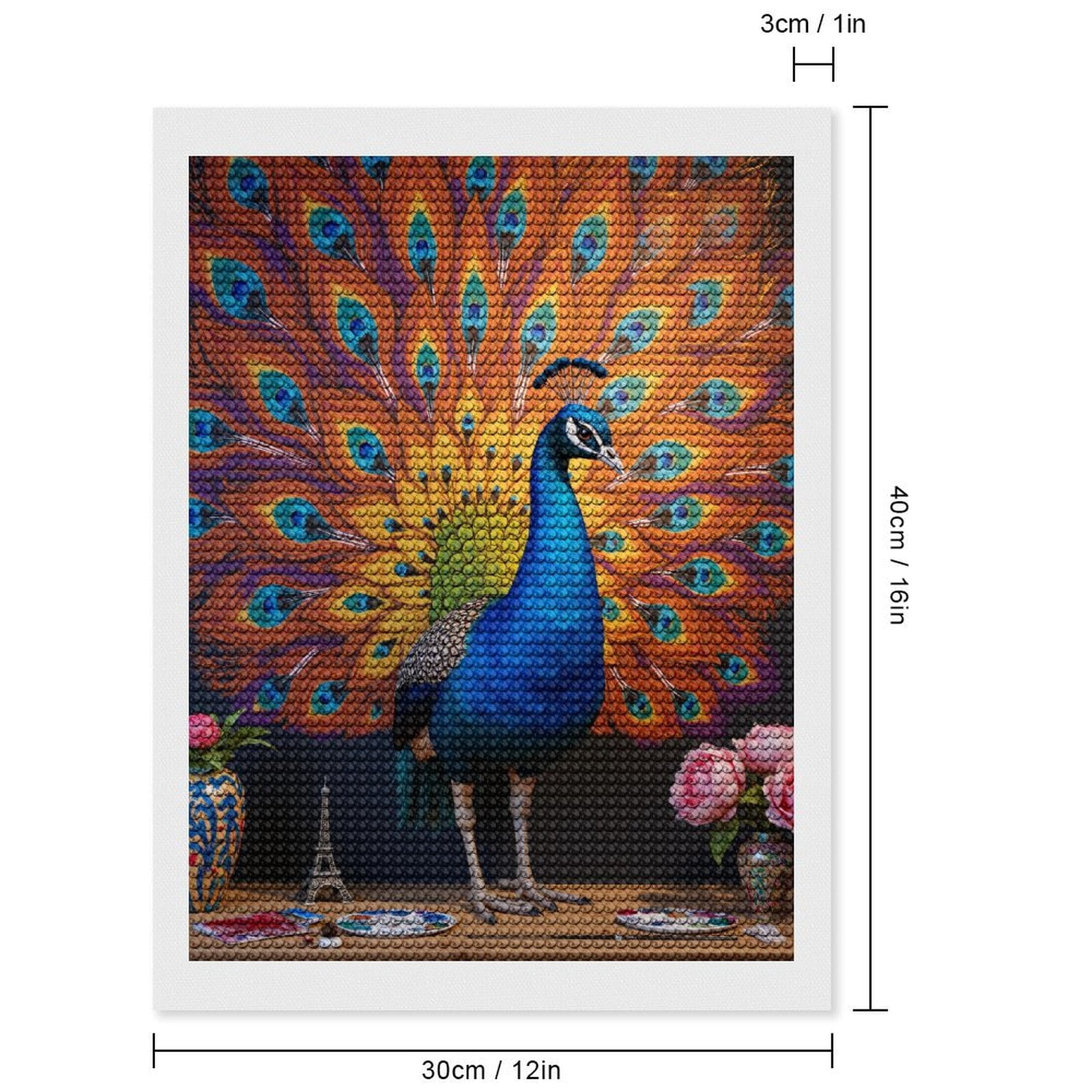 Diamond Art Kits for Adults, Peacock Vibrant Feathers Artistic Display 5D Diamond Painting Kits for Adults Beginners, DIY Full Drill Diamond Painting, Gem Art and Crafts 12x16