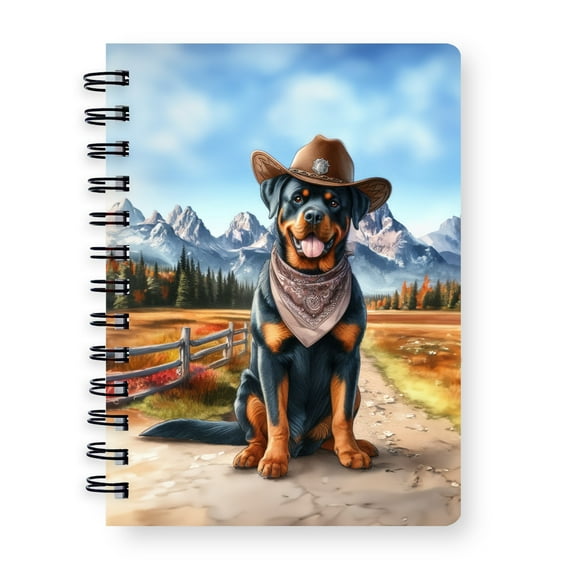 Welcome Fall Western Cowboy Rottweiler Enjoys Majestic Autumn Spiral Bound Journal Rottie Dog Lover Gifts Idea 5x7in Spiral Notebook - 01007