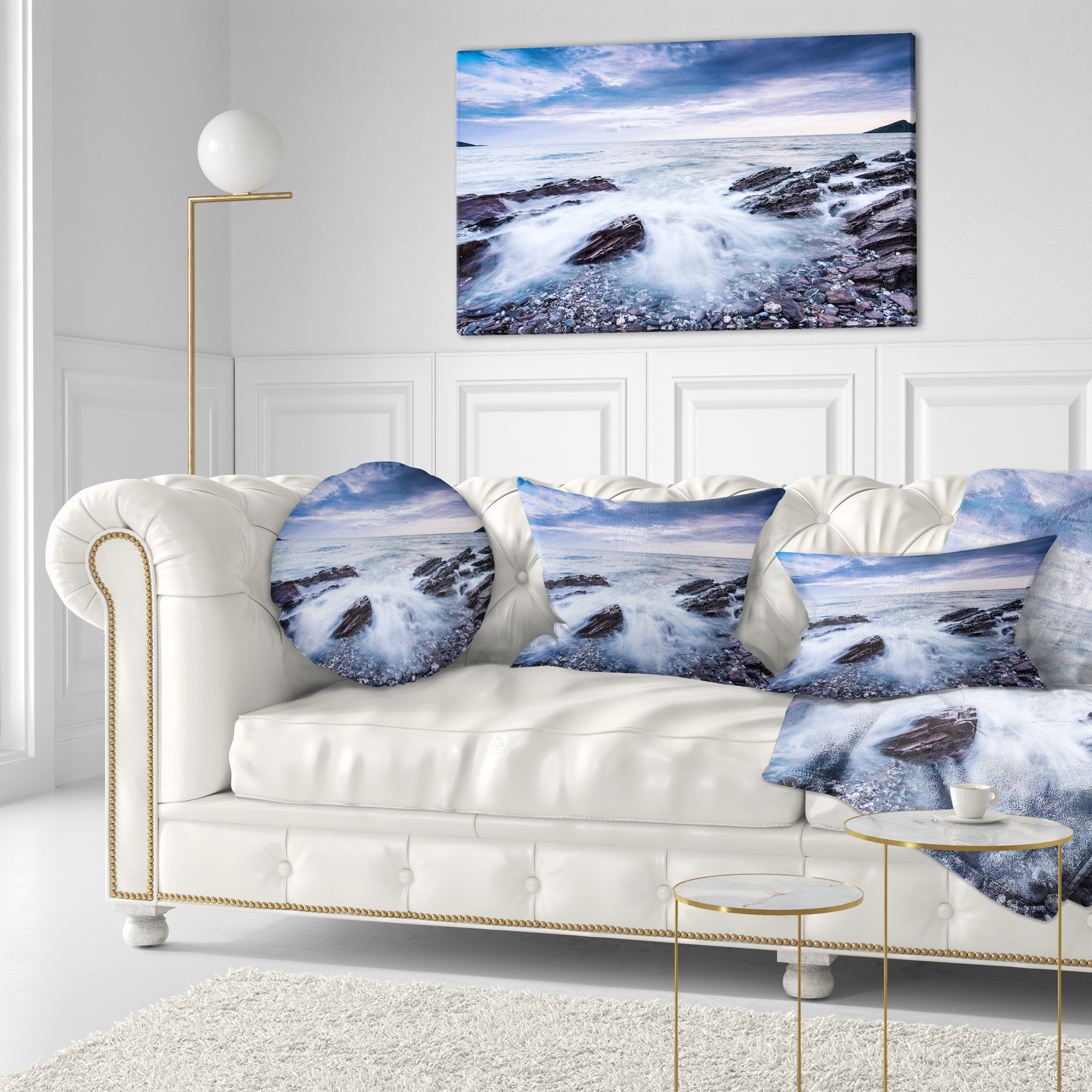 Designart Waves Crashing At Beach - Seascape Throw Pillow - 12x20